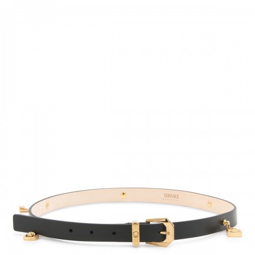 BLACK LEATHER AND GOLD MEDUSA BELT 