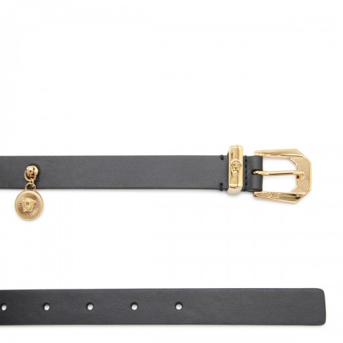 BLACK LEATHER AND GOLD MEDUSA BELT 