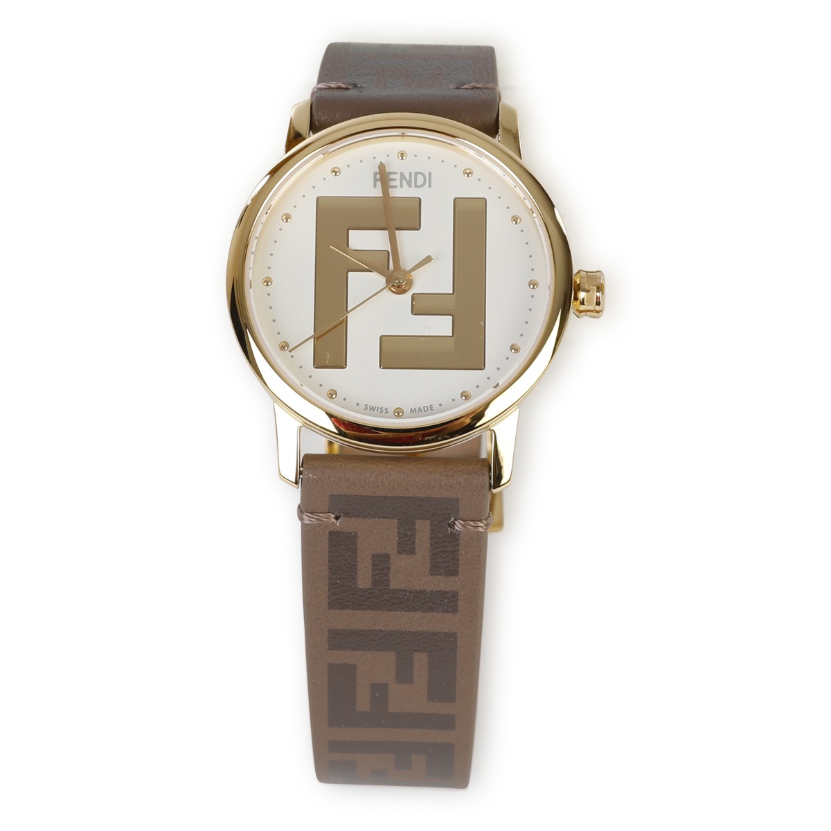 TOBACCO LEATHER AND GOLD METAL FOREVER MORE WATCH