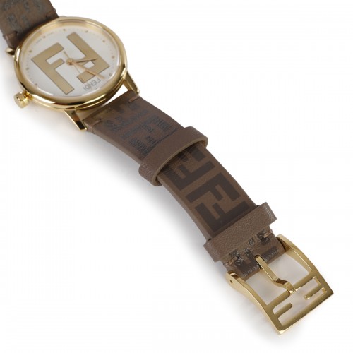 TOBACCO LEATHER AND GOLD METAL FOREVER MORE WATCH