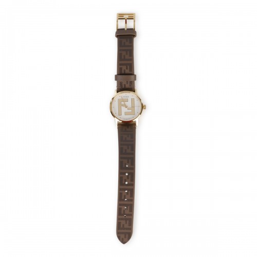 TOBACCO LEATHER AND GOLD METAL FOREVER MORE WATCH