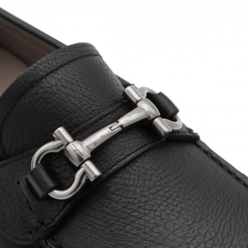 BLACK LEATHER DRIVER GANCINI LOAFERS