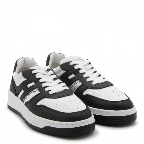 WHITE AND BLACK LEATHER SNEAKERS