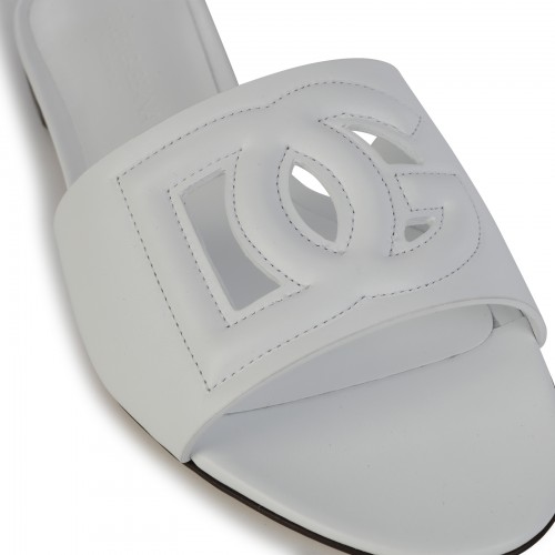 WHITE LEATHER DG MILLENNIALS SLIDES