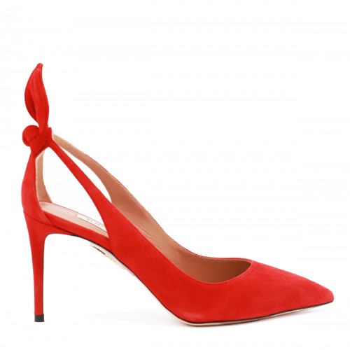 RED SUEDE BOX TIE PUMPS