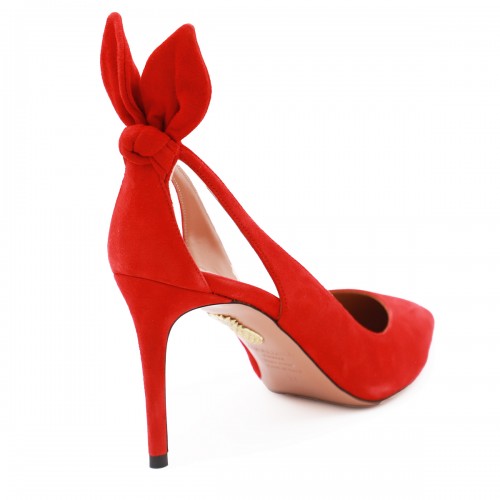 RED SUEDE BOX TIE PUMPS