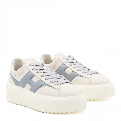 WHITE AND LIGHT BLUE LEATHER SNEAKERS