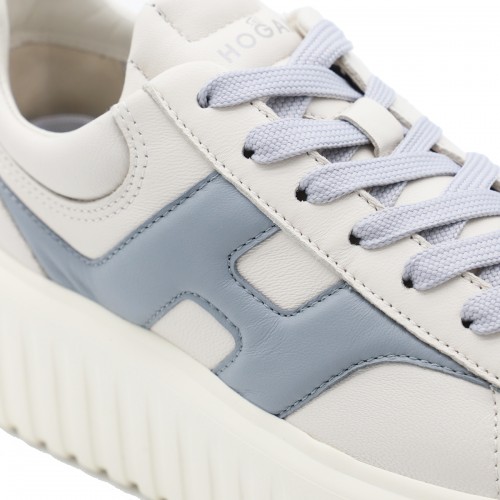 WHITE AND LIGHT BLUE LEATHER SNEAKERS