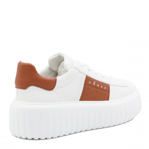 WHITE AND BROWN LEATHER SNEAKERS