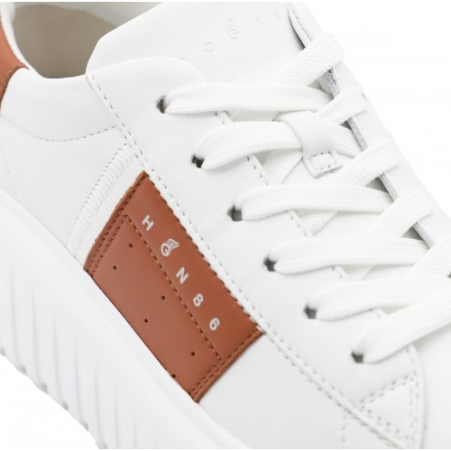 WHITE AND BROWN LEATHER SNEAKERS