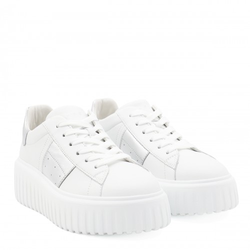 WHITE AND SILVER LEATHER SNEAKERS