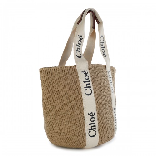 WHITE RAFFIA WOODY LARGE TOTE BAG