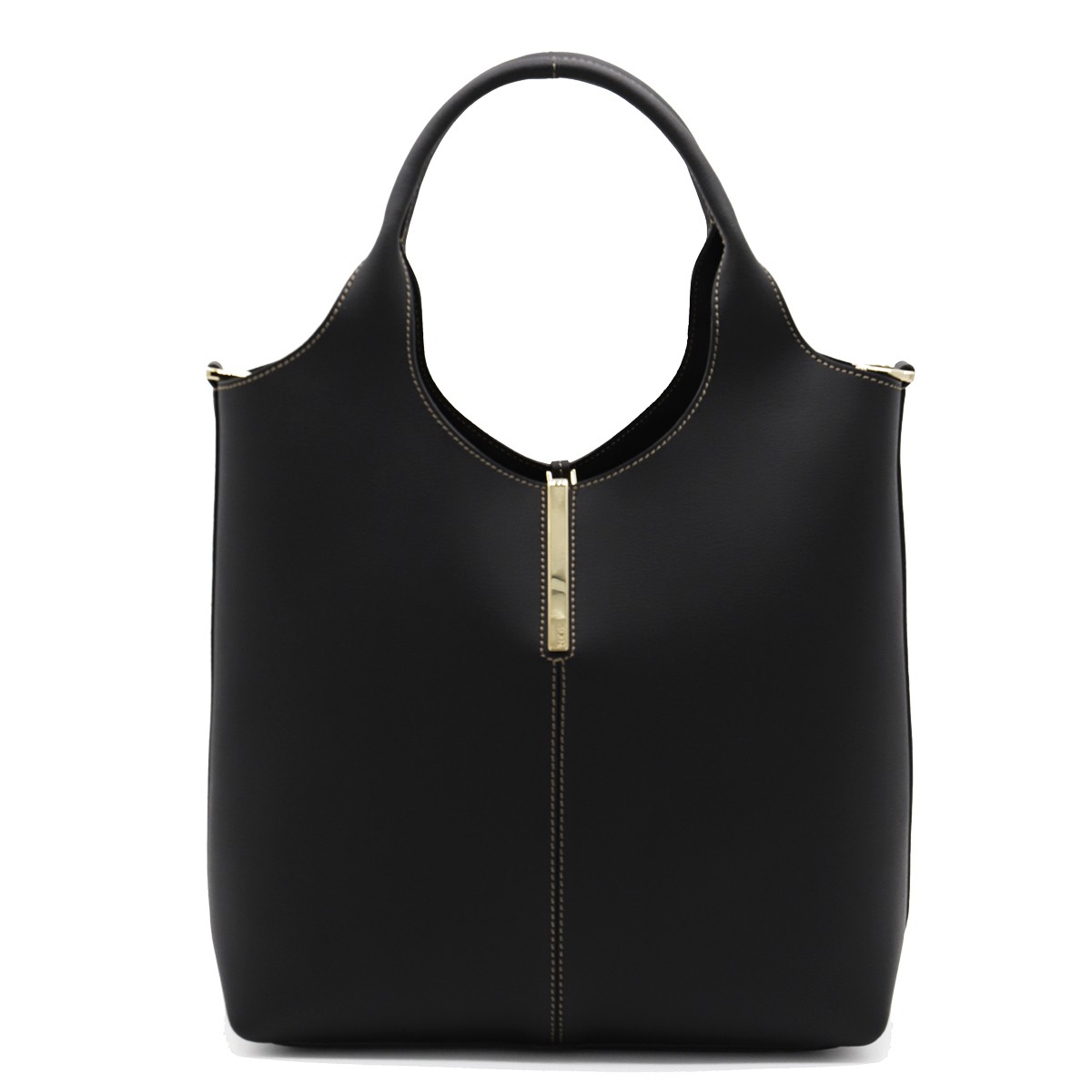 BLACK LEATHER TOP HANDLE BAG