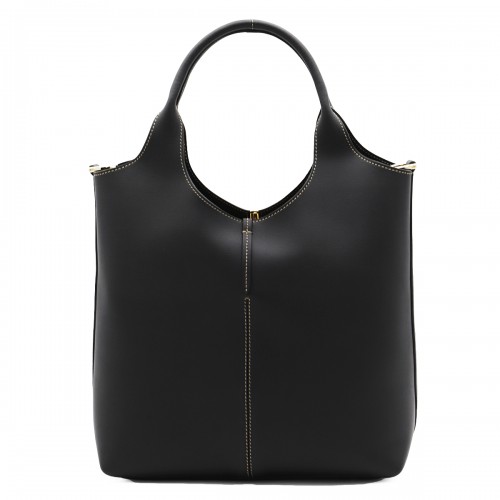 BLACK LEATHER TOP HANDLE BAG