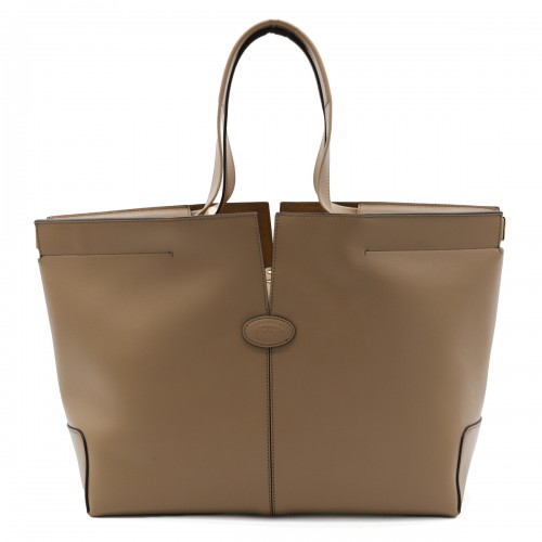 BEIGE LEATHER TOP HANDLE BAG