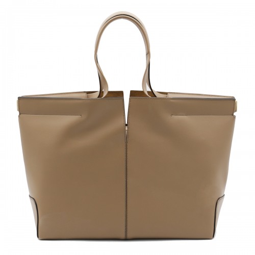 BEIGE LEATHER TOP HANDLE BAG