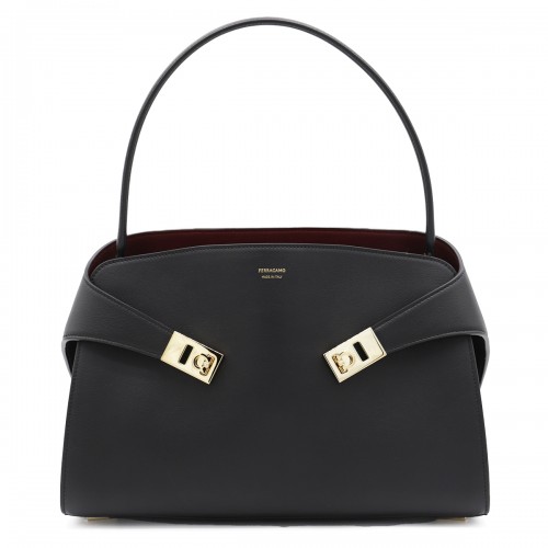 BLACK CALF LEATHER TOP HANDLE BAG