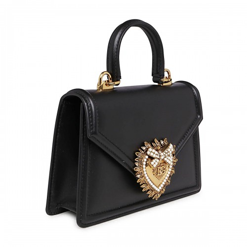 BLACK LEATHER TOP HANDLE BAG