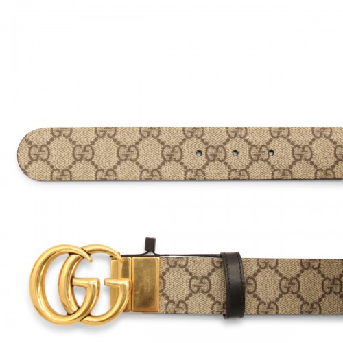 BEIGE AND EBONY LEATHER GG MARMONT REVERSIBLE BELT