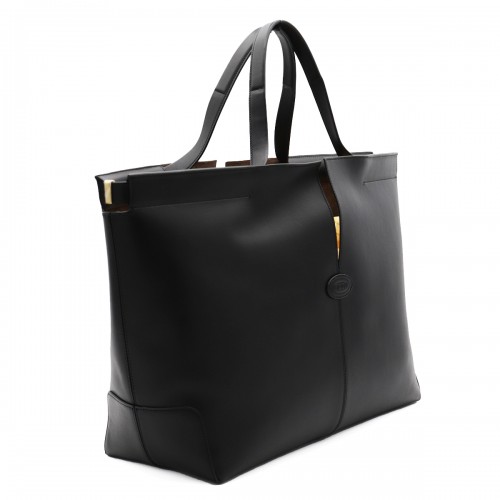 BLACK LEATHER TOP HANDLE BAG