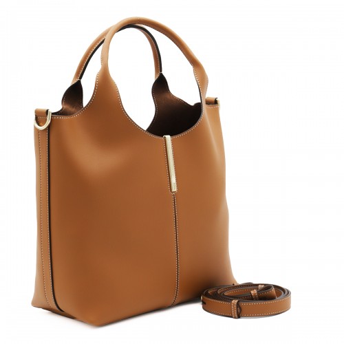 BROWN LEATHER TOP HANDLE BAG