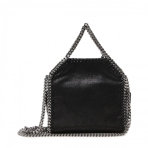 BLACK FAUX LEATHER TINY FALABELLA TOTE BAG