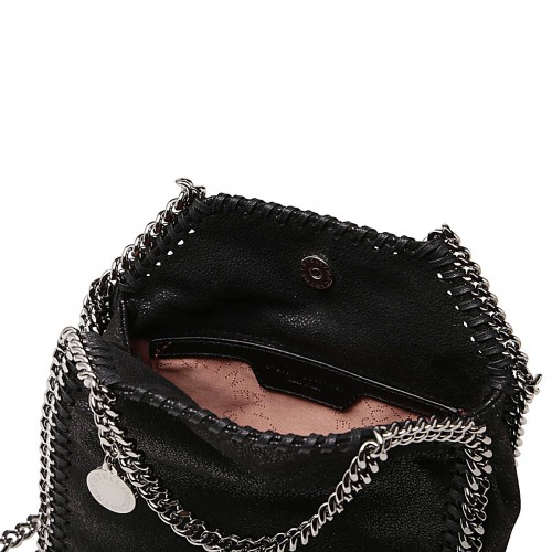 BLACK FAUX LEATHER TINY FALABELLA TOTE BAG