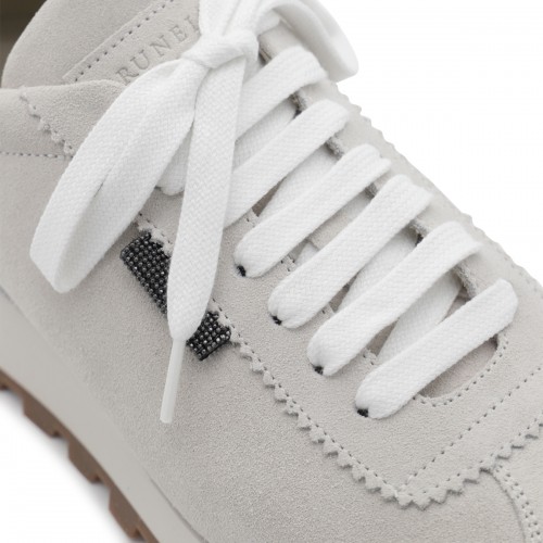 WHITE AND GREY LEATHER SNEAKERS