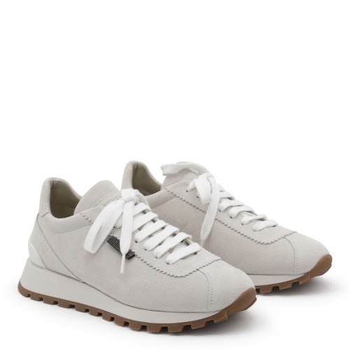 WHITE AND GREY LEATHER SNEAKERS