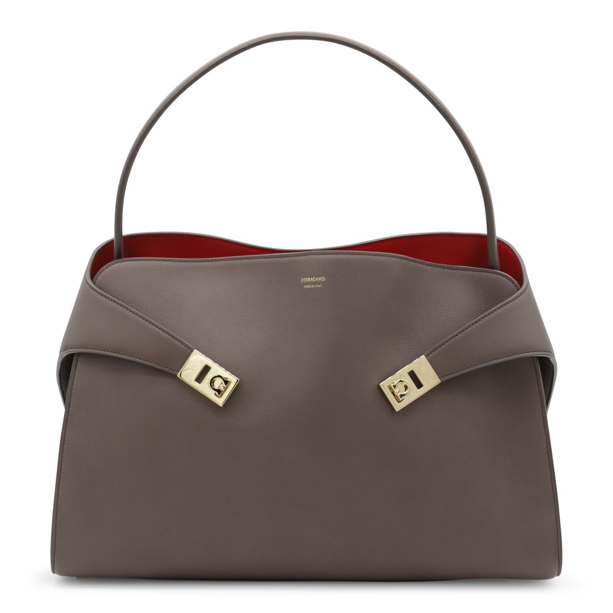 BROWN CALF LEATHER TOP HANDLE BAG