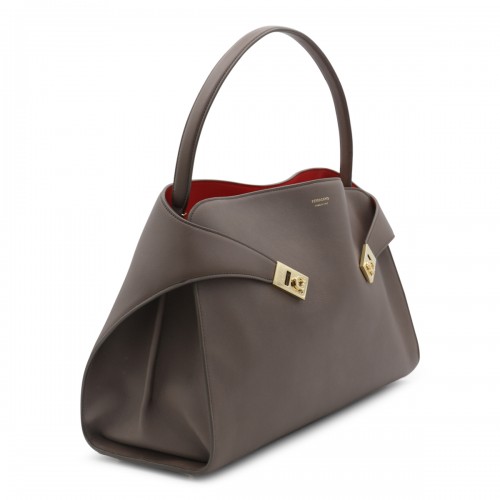 BROWN CALF LEATHER TOP HANDLE BAG