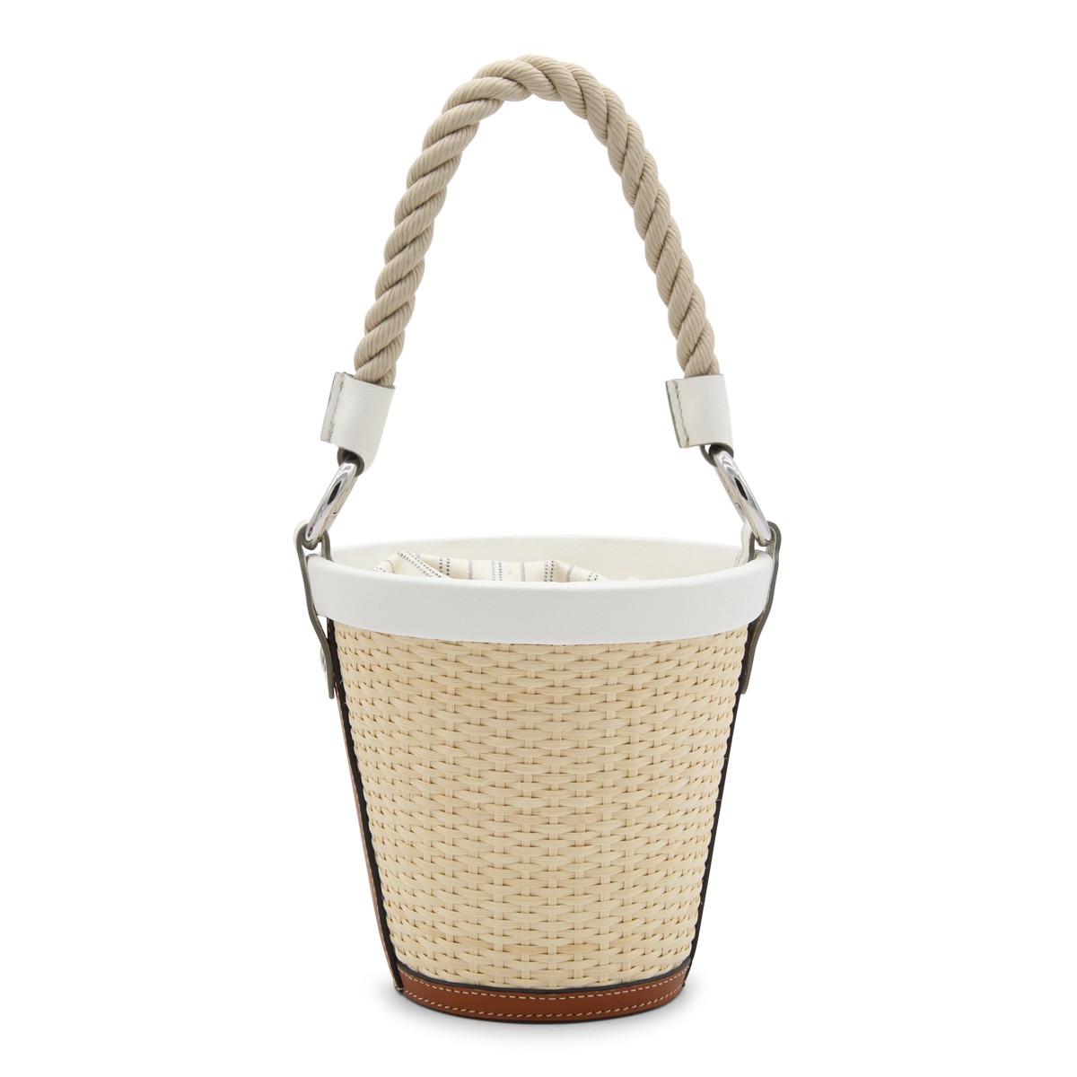 WHITE WOVEN RAFFIA SATCHEL BAG 
