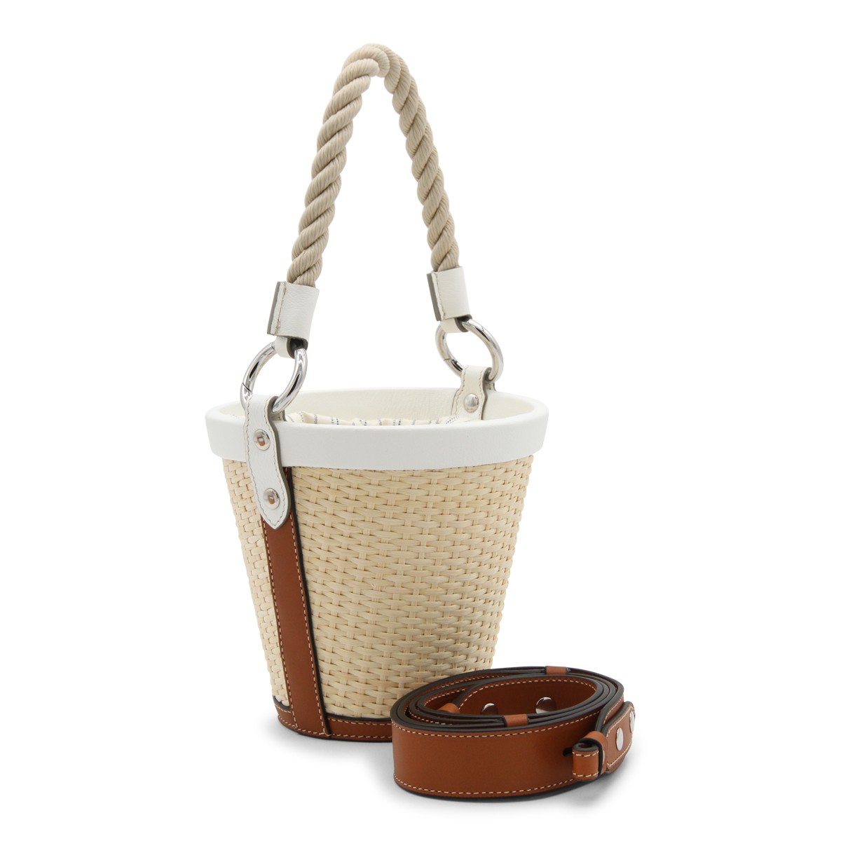 WHITE WOVEN RAFFIA SATCHEL BAG 