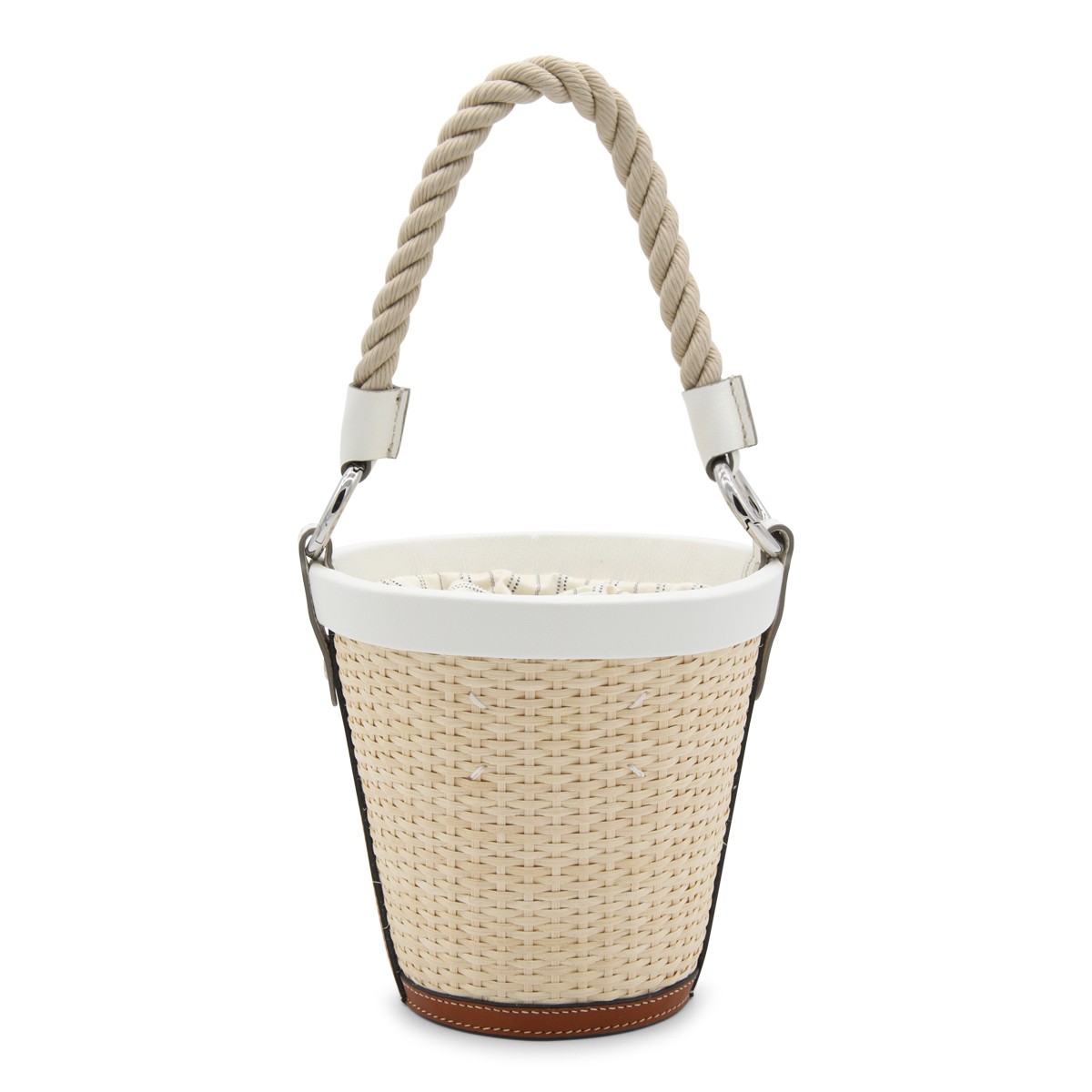 WHITE WOVEN RAFFIA SATCHEL BAG 
