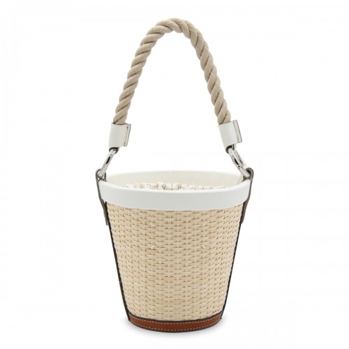WHITE WOVEN RAFFIA SATCHEL BAG 