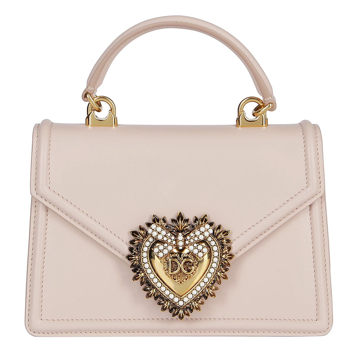 PINK BEIGE LEATHER TOP HANDLE BAG