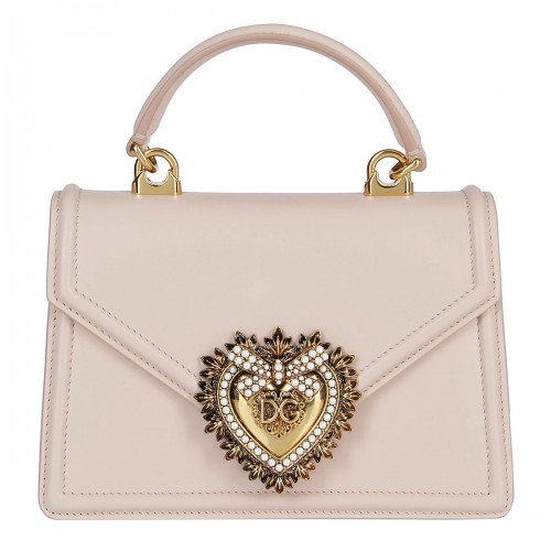 PINK BEIGE LEATHER TOP HANDLE BAG