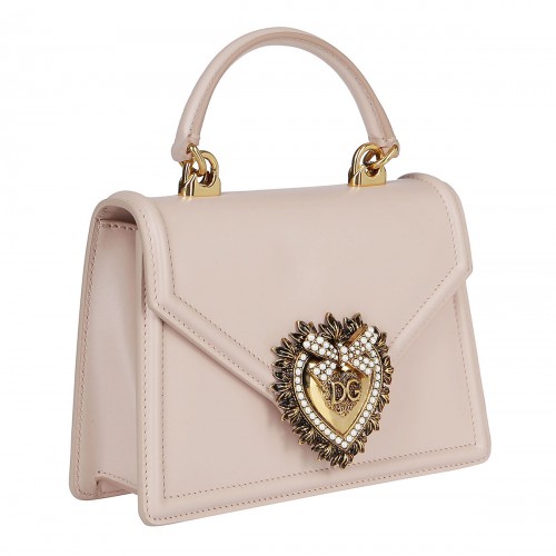 PINK BEIGE LEATHER TOP HANDLE BAG