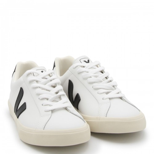 WHITE AND BLACK LEATHER ESPLAR SNEAKERS