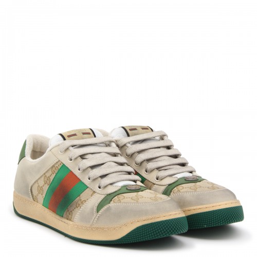 BEIGE GREEN ORANGE CANVAS AND AND LEATHER SCREENER SNEAKERS