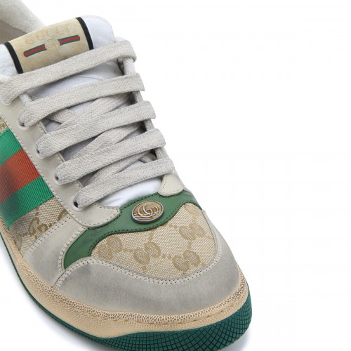 BEIGE GREEN ORANGE CANVAS AND AND LEATHER SCREENER SNEAKERS