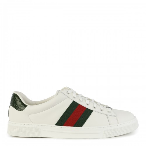 WHITE AND GREEN LEATHER SNEAKERS