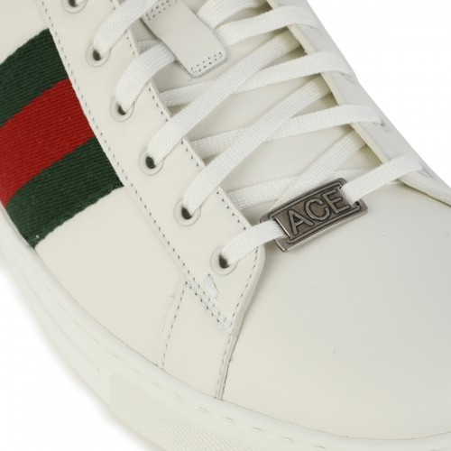 WHITE AND GREEN LEATHER SNEAKERS