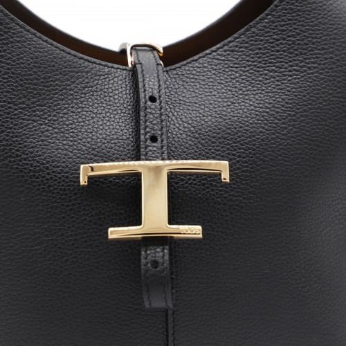 BLACK LEATHER TOP HANDLE BAG