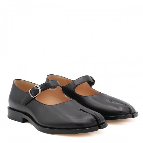 BLACK LEATHER FLATS