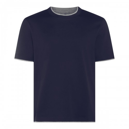 【関税＆送料込み】Brunello Cucinelli Blue Crewneck T-Shirt Jersey T-shirt with logo for Man in Blue | Brunello Cucinelli