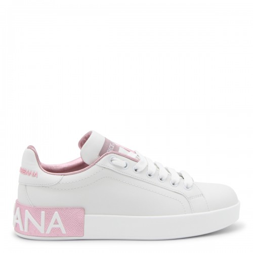 WHITE AND PINK LEATHER SNEAKERS