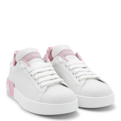 WHITE AND PINK LEATHER SNEAKERS