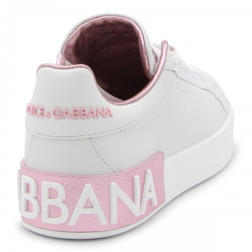 WHITE AND PINK LEATHER SNEAKERS