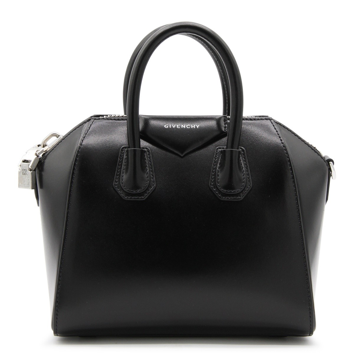 BLACK LEATHER ANTIGONA MINI TOP HANDLE BAG